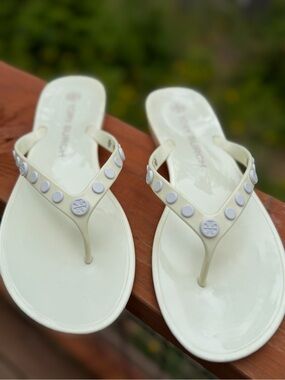 Tory Burch Cream Jelly Studded Flip Sandals